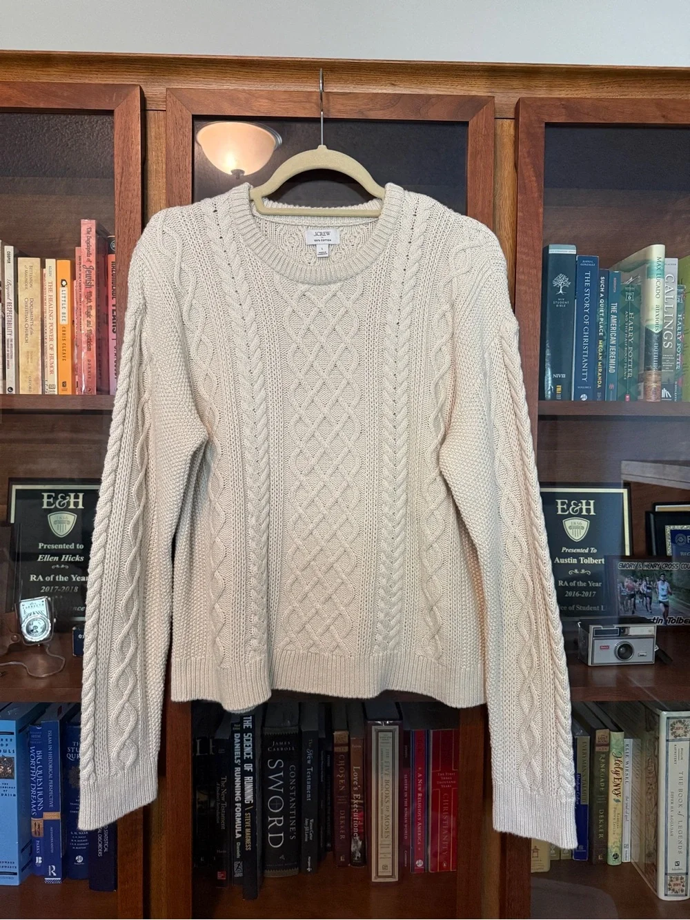 J. Crew Ivory Cable-Knit 100% Cotton Crewneck Sweater